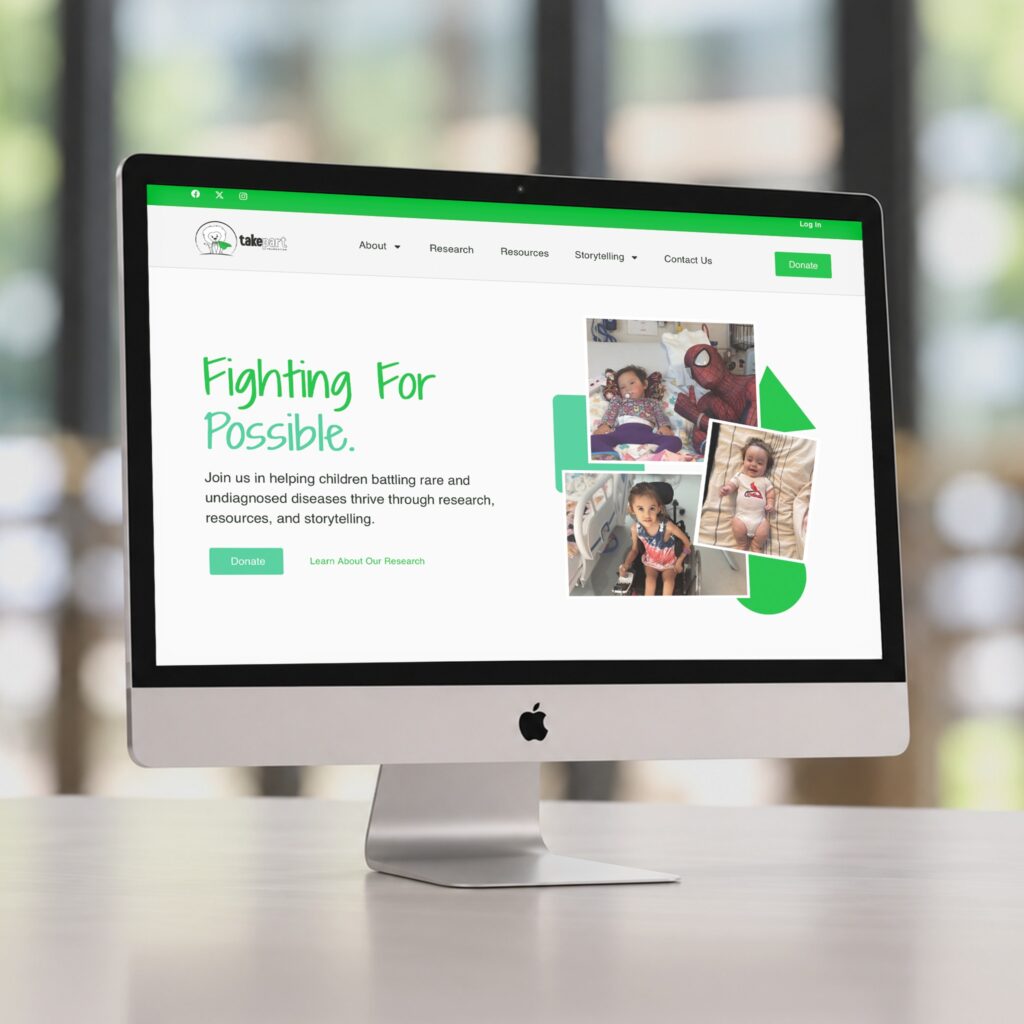 Desktop mockup of the Take Part Foundation nonprofit website homepage, designed by Posted Social